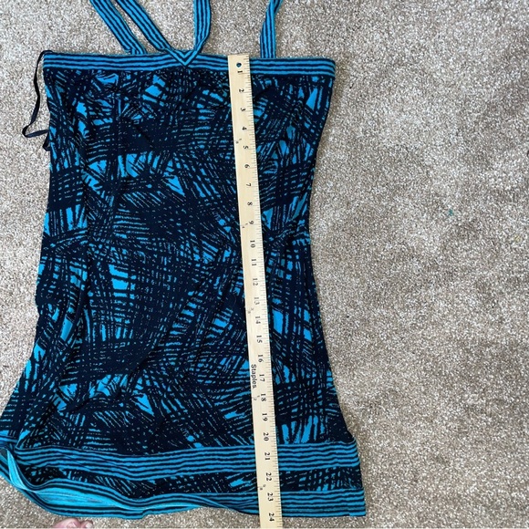 BCBG Maxazria Mini Dress abstract black & teal slinky stretch strappy SZ XS - Picture 5 of 8